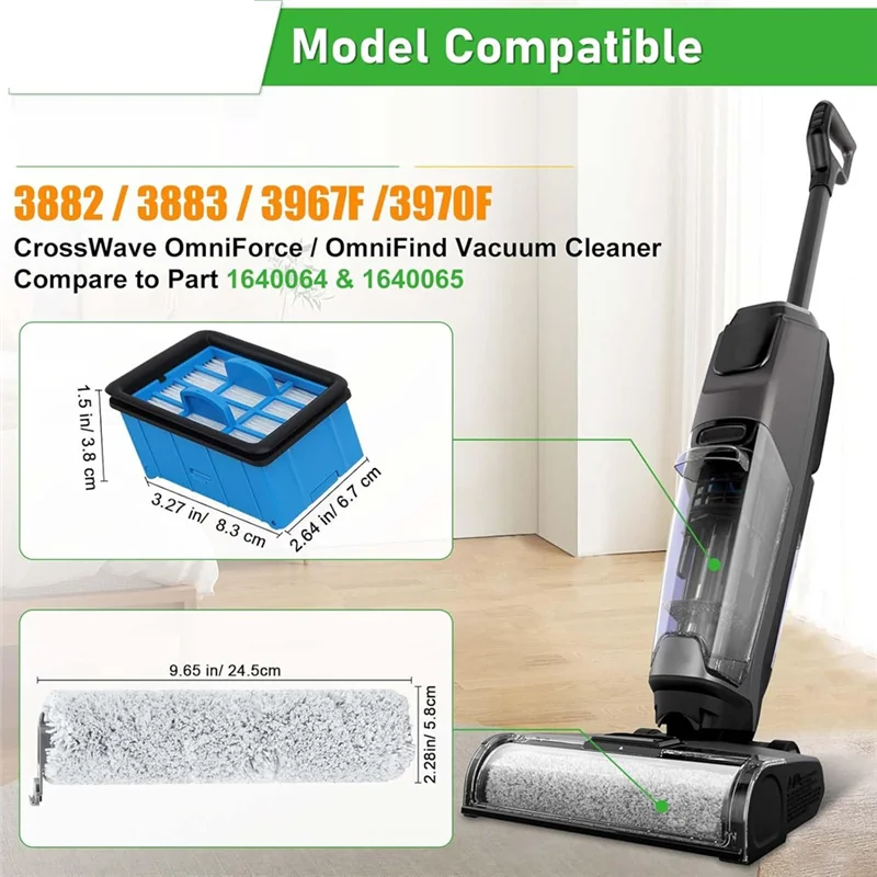 Brush Roller And Filter Replacement Compatible For Bissell 3882 3883 3967F 3970F Crosswave Omniforce Wet Dry Vacuum A62X
