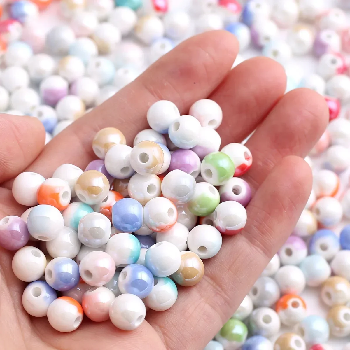 25/50pcs Random Color 8mm Gradient Round Ceramic Loose Beads DIY Sweet Handmade Bracelet Jewelry Craft Supplies
