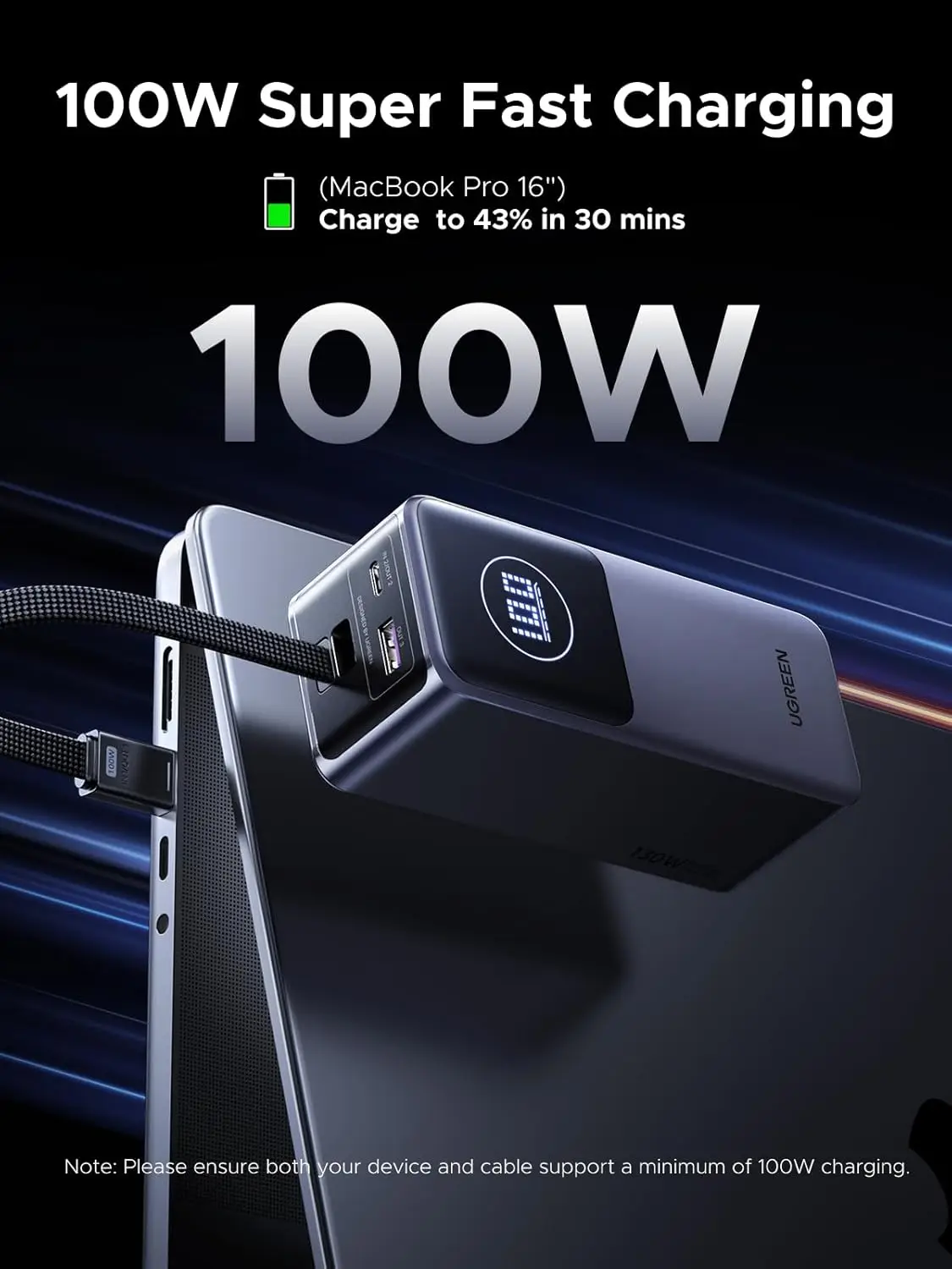 UGREEN Nexode Power Bank 20000mAh 130W with Built-in USB C Cable Laptop Travel Portable Charger, 80W Input Fast Charging