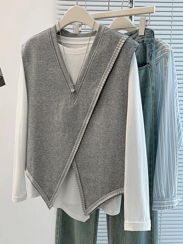 

Autumn Winter plus Size Casual Versatile Slimming Two Piece Set Vest T-irt Ensemble Loose Fit Classic Sle Color