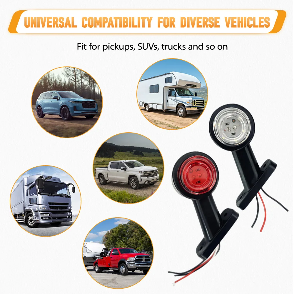 

2pcs Truck Side Marker Light Clearance Lamp Accessories Red White Light 12 V 24 V For Trucks SUVs Buses Trailers Boats