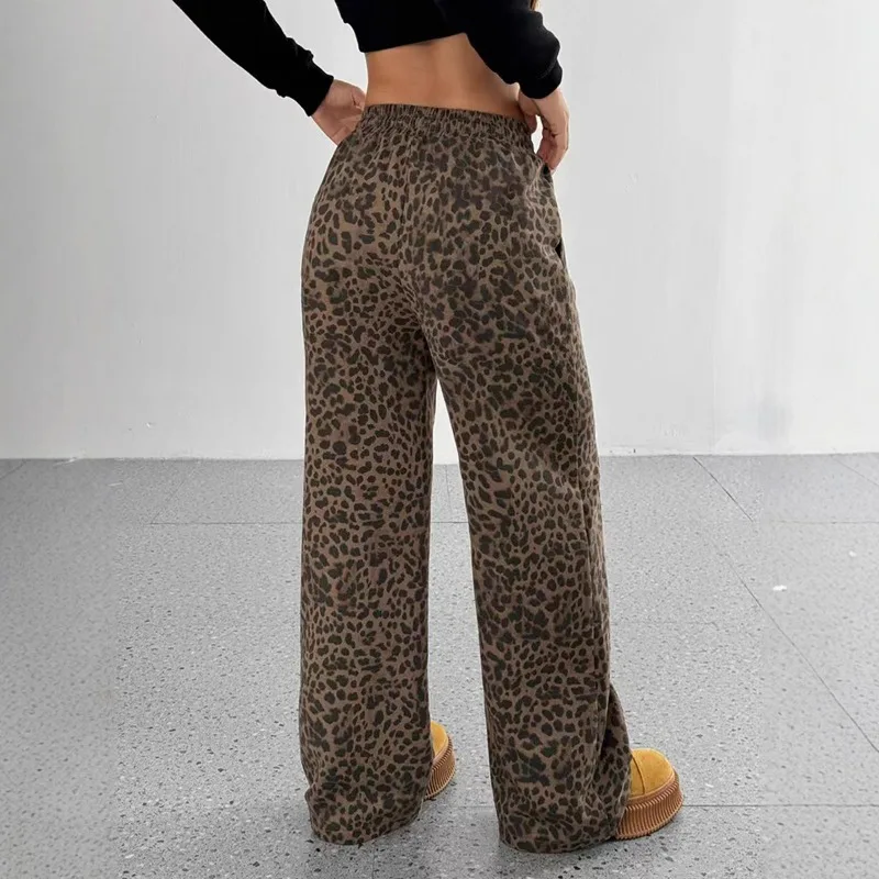 European American New Spring/Summer Hot Girl High-waisted Wide-leg Pants Loose Slimming Trendy Leopard Print Floor-length Casual