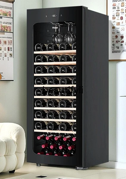 خزانة مشروبات حمراء 196 لتر منزلية 84 زجاجة تبريد الرياح خالية من الصقيع مكتب غرفة المعيشة خزانة مشروبات طازجة مبردة #2