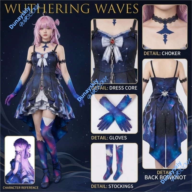 

Wuthering Waves Denia Second Form Cosplay Costume Set Anime Game Outfit With Gradient Cloak Frilled Cuffs Embroidered Details