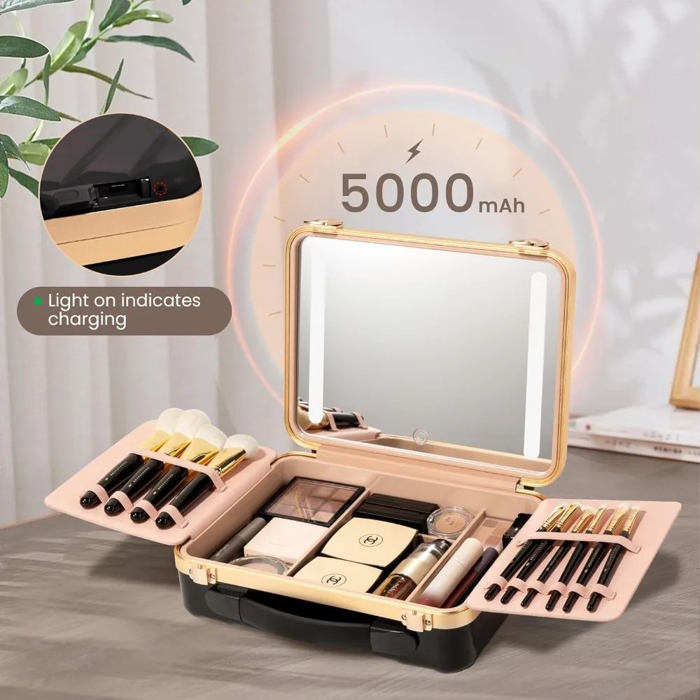 

Travel Makeup Case With Light Up Mirror Portable Train Case Organizer Makeup Box for Girls Artist, Tools