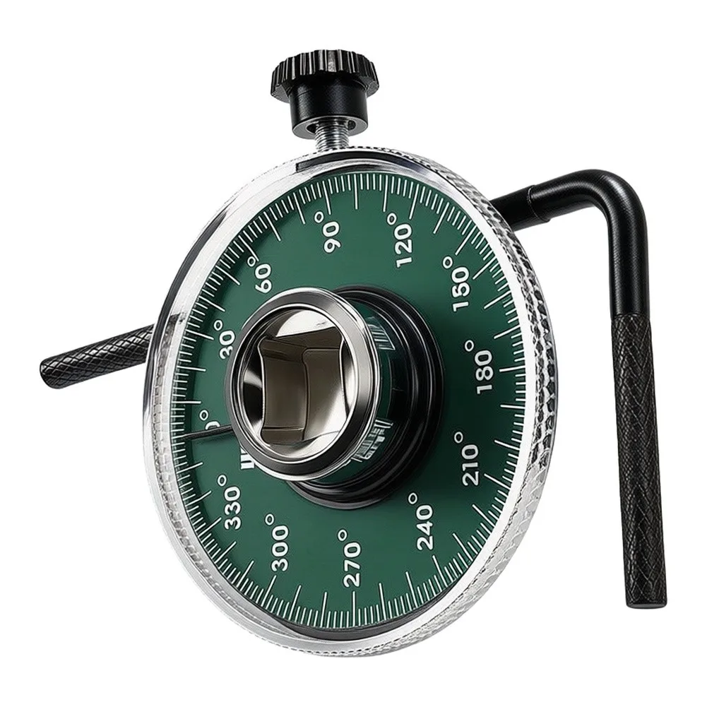 1/2 Inch Drive Torque Angle Gauge 360 Degree Rotation Scale Wrench Tool 12.5mm Square Drive Green Dial Display With Locking Arm