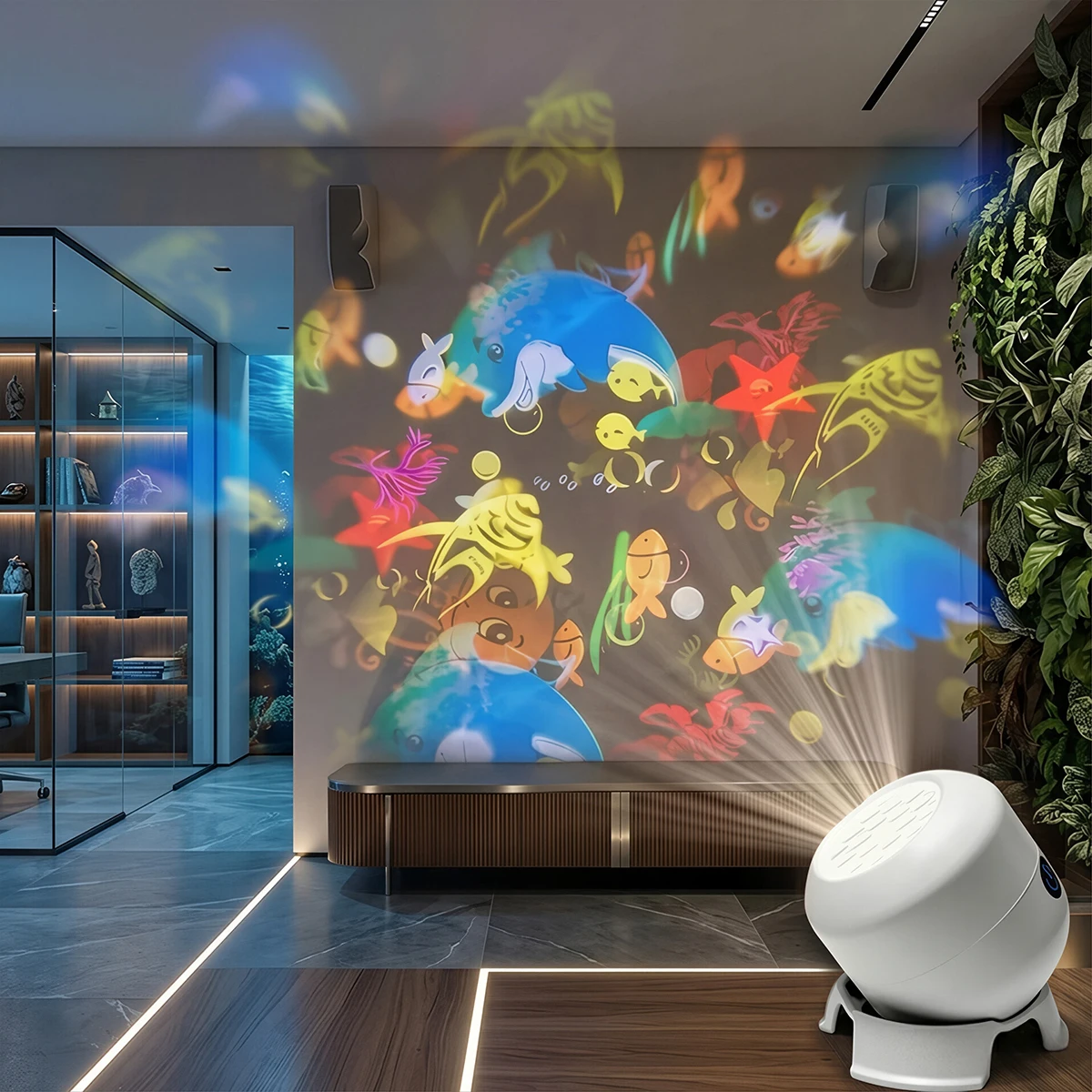LED Ocean Projector Light 360° Rotating Dynamic Night Light USB Powered Rechargeable Ambient Lamp Decor Light for Living Room