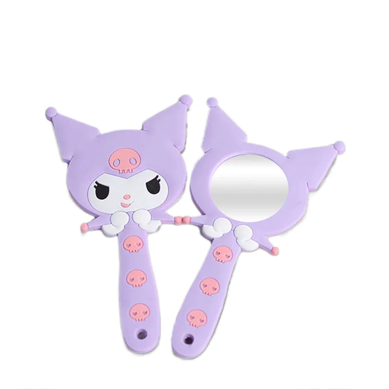 Sanrio Cartoon Kuromi My Melody Anime Girls Mirror Cute Student Portable Makeup Mirror Touch-up Mirror Silicone Handle New