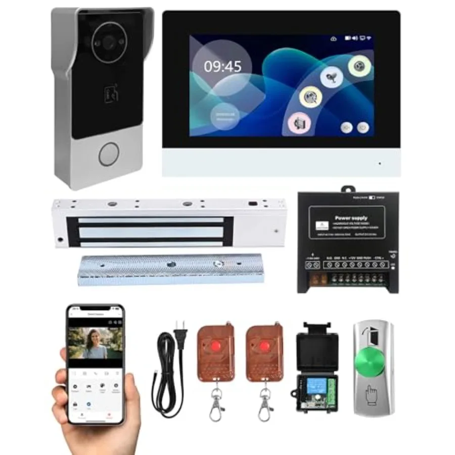 Smart Video Doorbell Intercom for residential use, aluminum alloy body, black finish, 600lb magnetic lock with 1080P HD camera