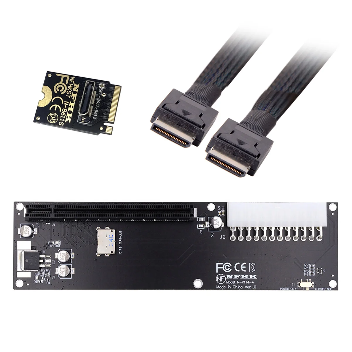 Xiwai Oculink SFF-8612 to PCI-E 3.0 X16 M.2 M-key to SFF-8611 Host Adapter for GPD WIN Max2 External Graphics Card & SSD