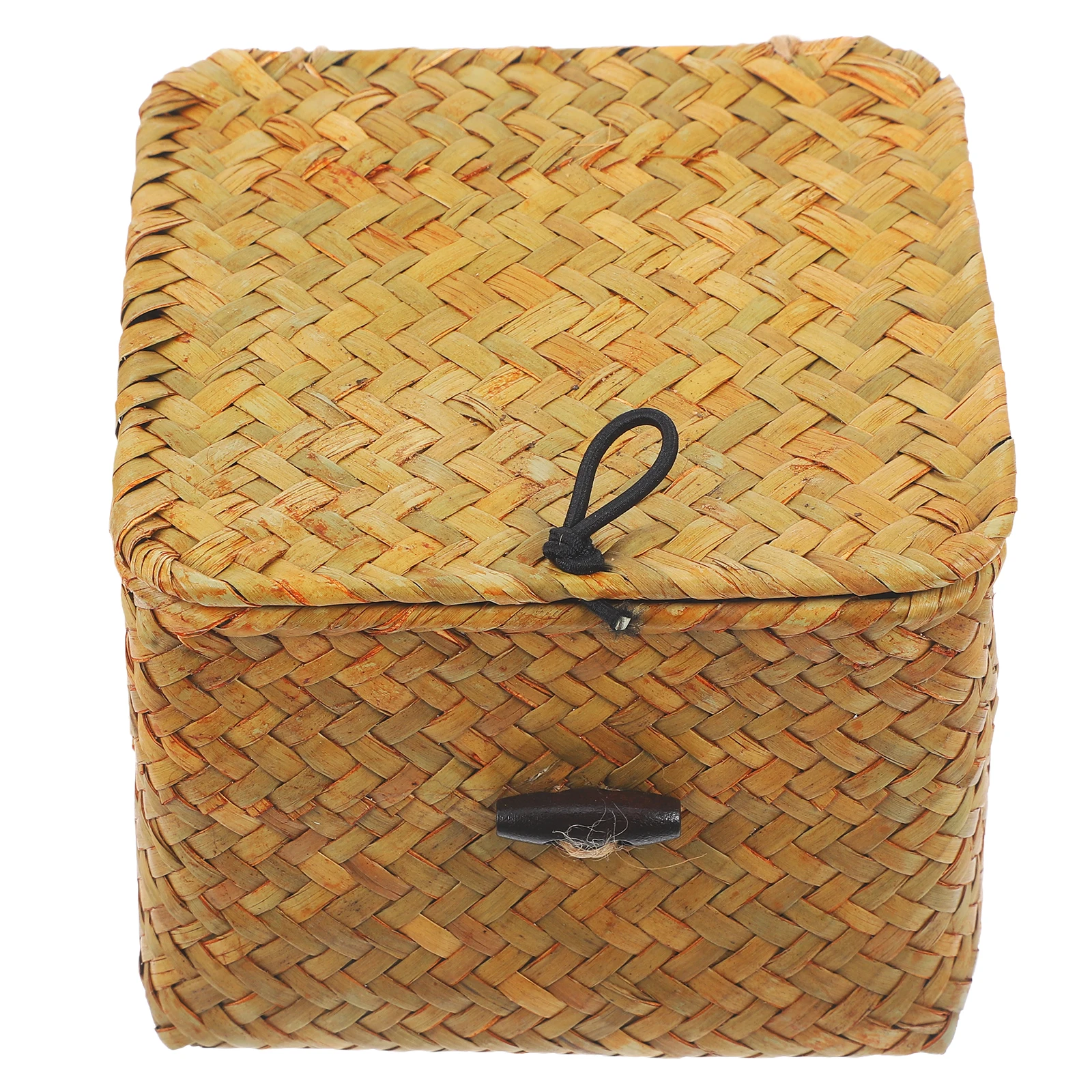 

Orange Medium Size Straw Box Square Covered Tea Storage Holder Organizer for Home Sundries Straw Box Tea Storage Holder