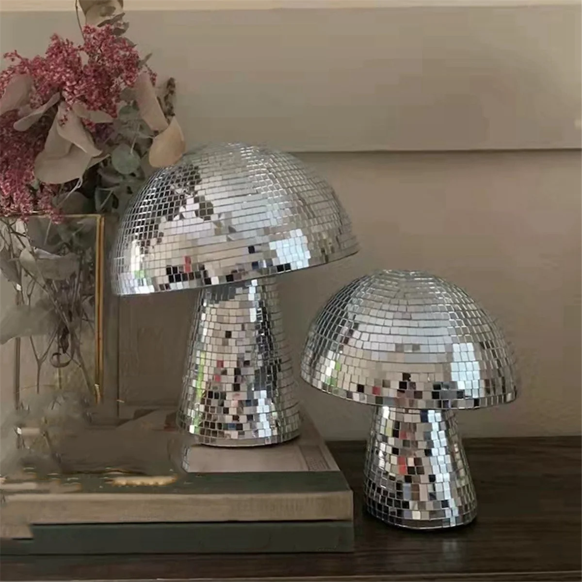 9in Mushroom Shape Disco Mirror Ball Bedroom Decoration Aesthetic Retro Reflective Sparkle Mushroom Party Home DecorJAS