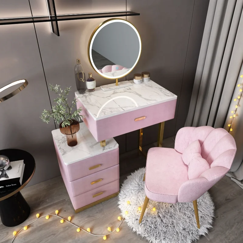 Dressing table set with Lighted Mirror with Storage cabinet Makeup vanity cabinet with 2 drawers Vanity Desk for Bedroom Decor