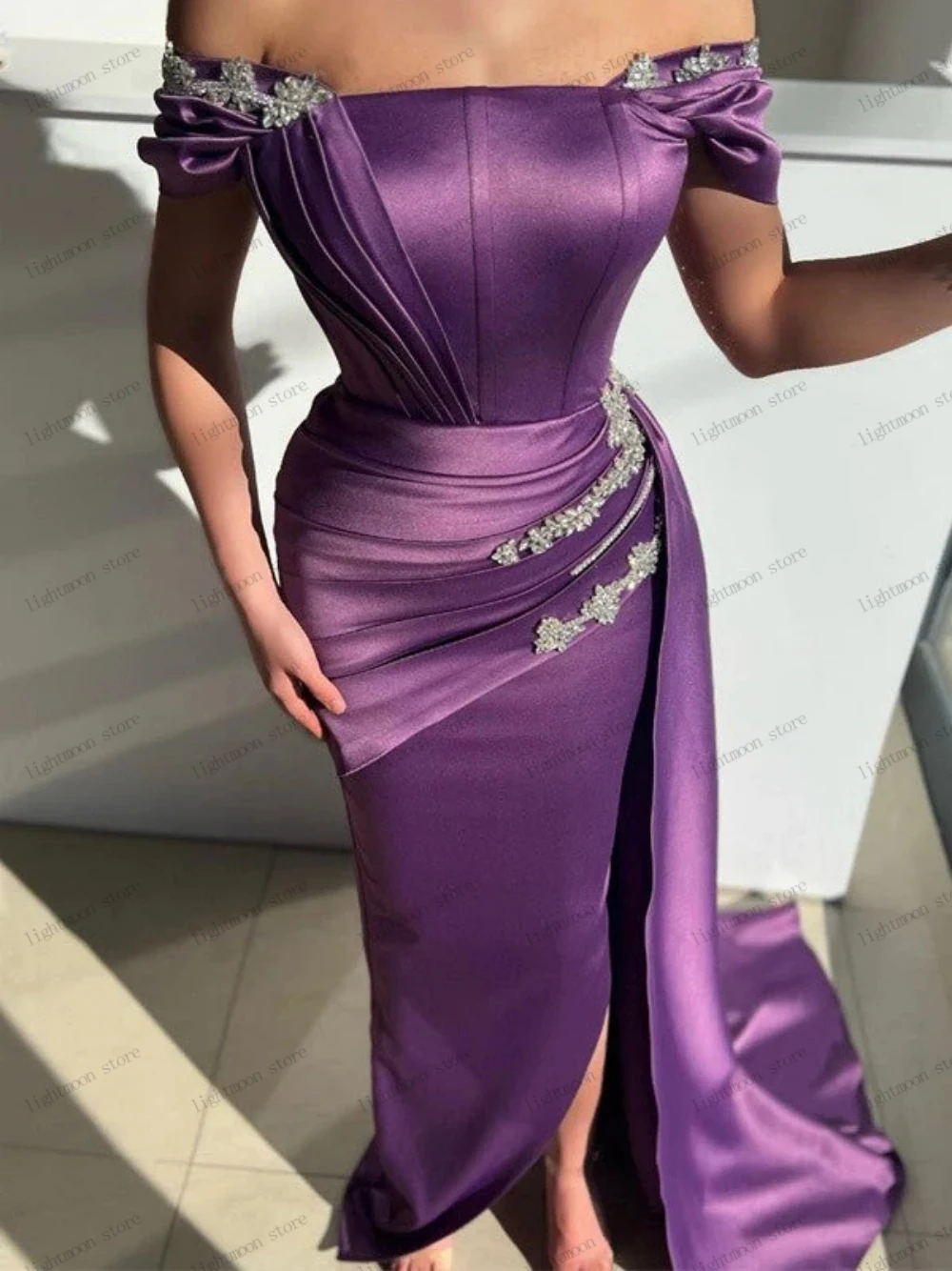 Classic Evening Dresses Off The Shoulder Prom Dress Beading Appliques Floor Length Sheath Mermaid Appliques vestidos de noche