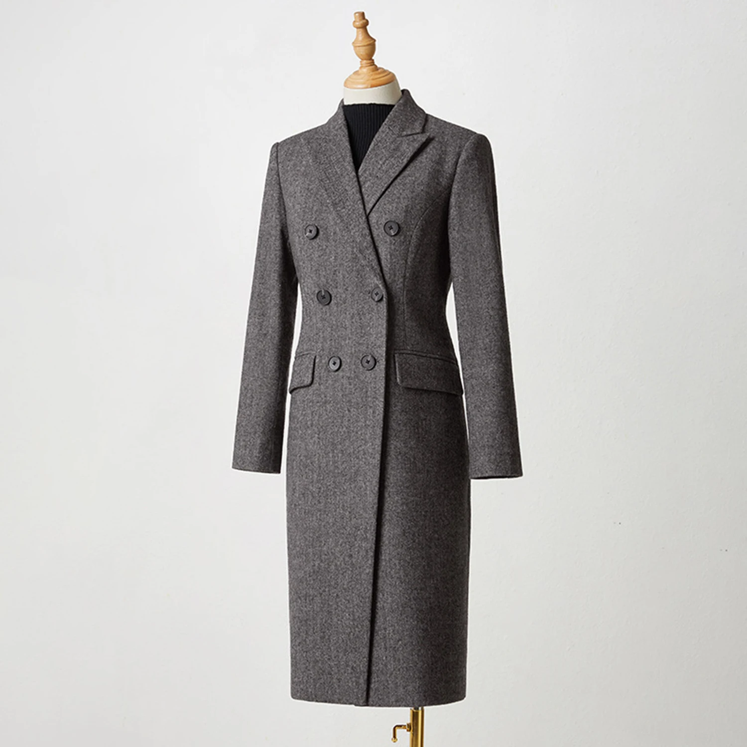 Allingentle Grey Women's Long Blazer Peak Lapel Jacket Long Coat for Casual Office Customize