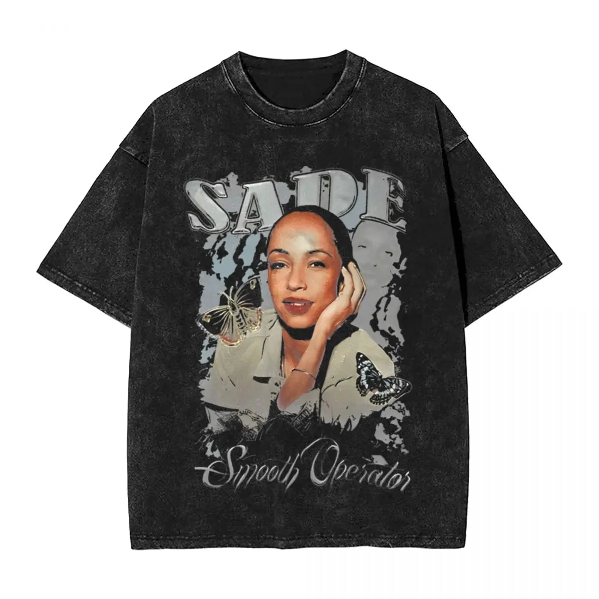 

S-Sade Adu Singer 80s Music Washed T Shirt Streetwear Hip Hop Vintage T-Shirts Tees for Men Women Short Sleeve Street Printed