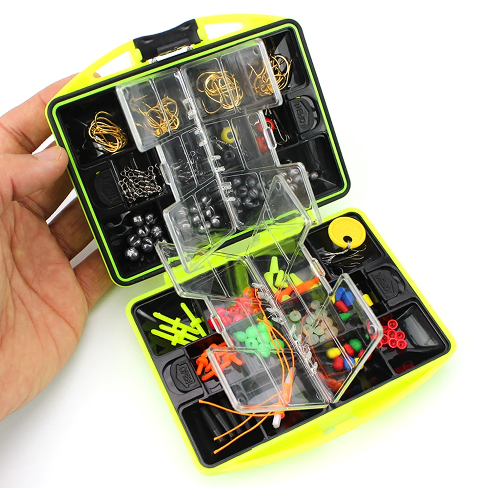 Fishing Accessories Kit Including Hook Sinker Weights Fishing Swivels Snaps Fishing Line Beads Fishing Set with Tackle Box