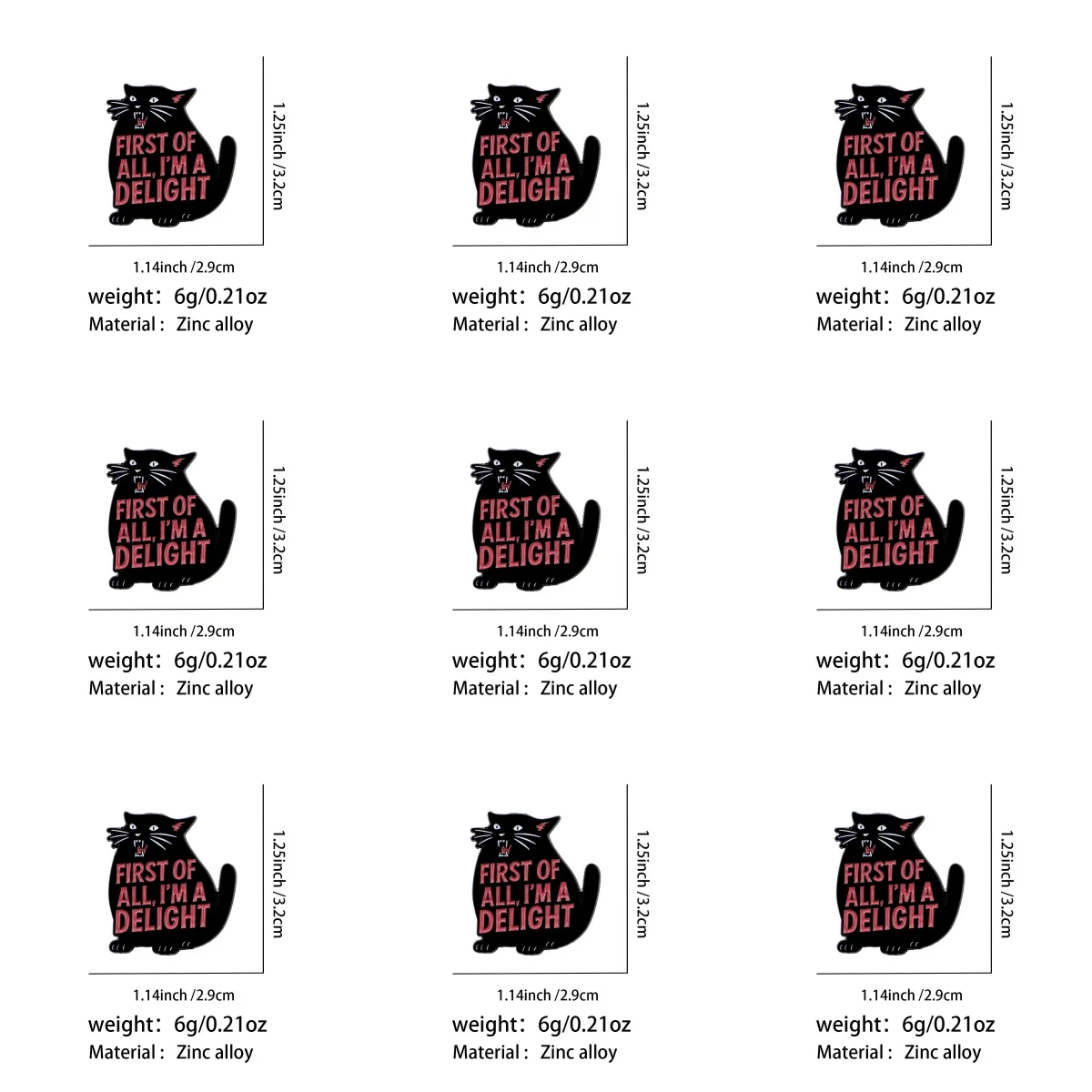 9pcs First Of All I'm A Delight Black Cat Enamel Pin Funny Lapel Badge Brooch Backpack Hat Jacket Clothing Decor Jewelry Gift
