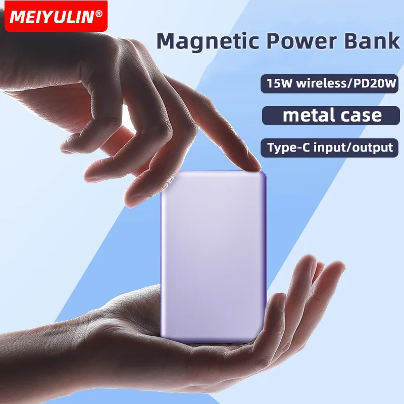 

10000mAh Magnetic Wireless Power Bank PD20W 5000mAh Portable Type-C Charger External Spare Battery For iPhone Xiaomi Samsung