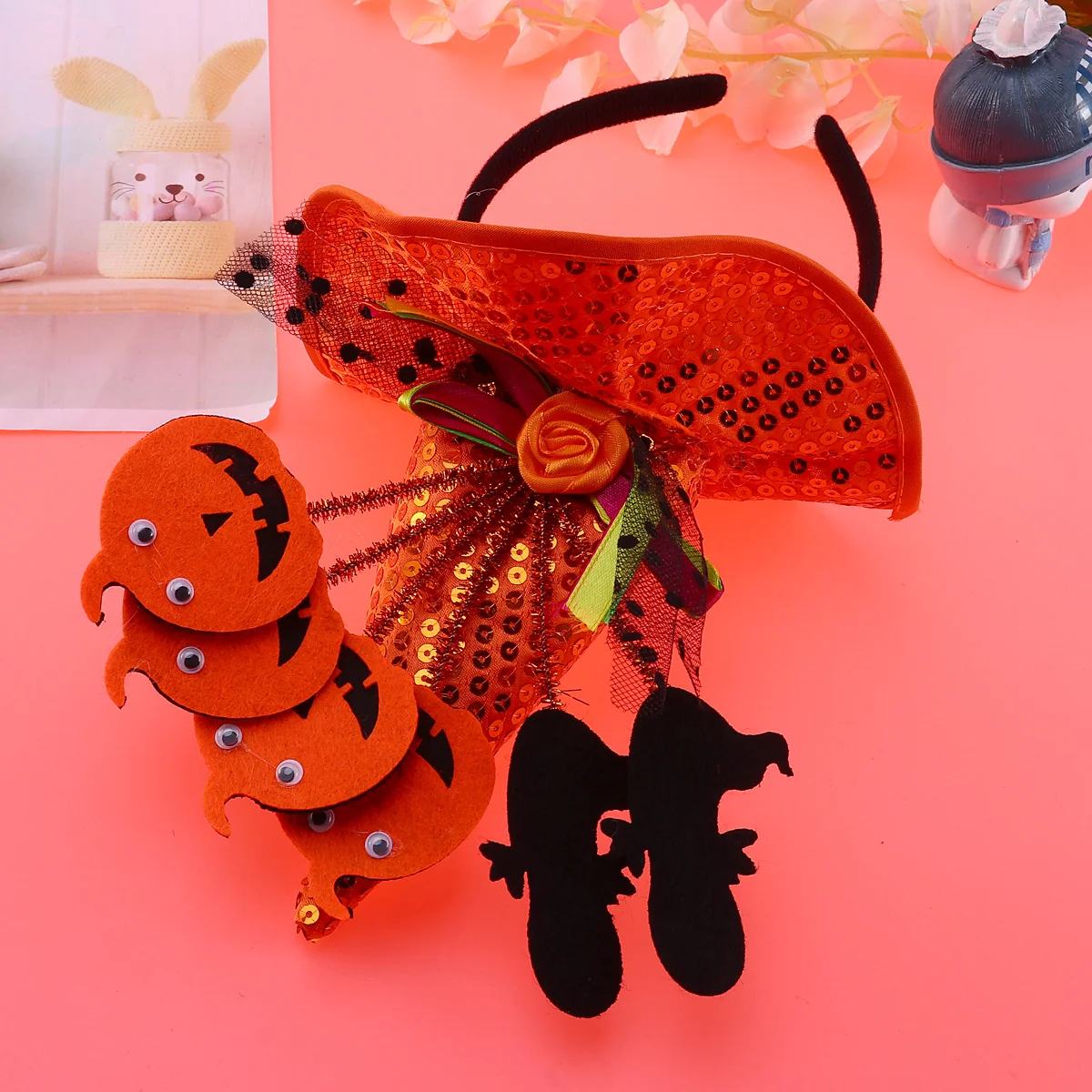 الترتر الساحرة اليقطين قبعة هالوين عقال البرتقال الشعر التبعي ديكور الحفلات الاطفال الرقص تأثيري الأداء هدية