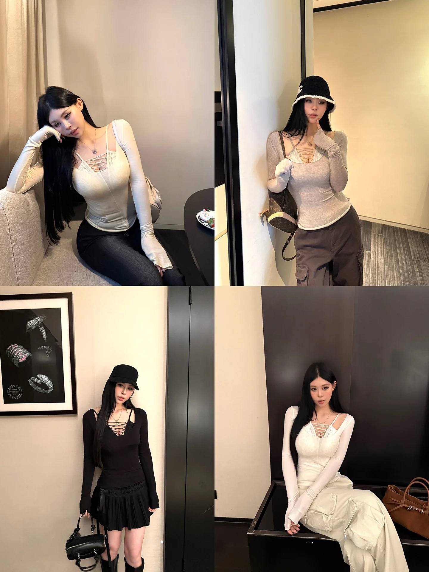 

Женская облегающая трикотажная футболка Bla Lace Tie Ba See, сексуальная, приталенная, из дышащей ткани, весна 2026, с длинным рукавом и V-образным вырезом, чистая элегантность