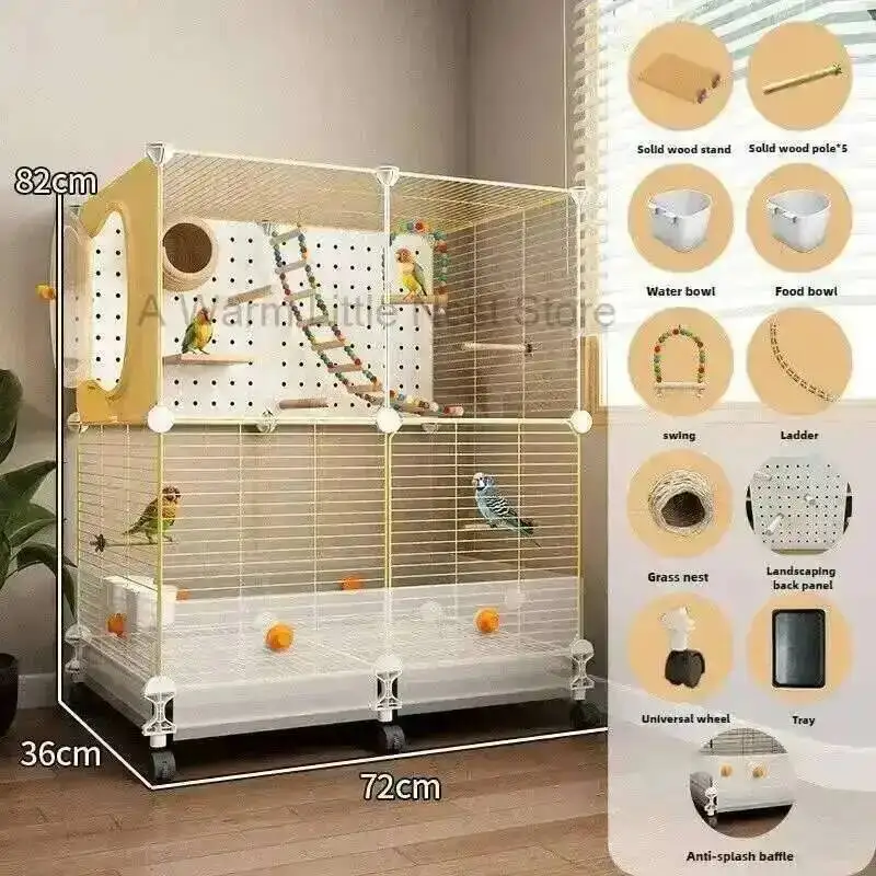 Simple Cage Iron Wrought Household Splash-proof Bird Large Parrot Breeding Cage Luxury Bird Villa Designer Metal Birds House L