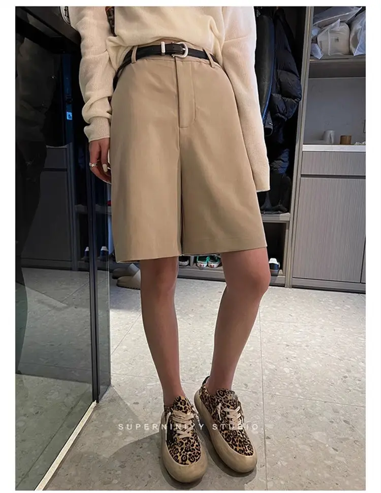 

Classic Handsome Suit and Mid-pants New Summer High-waist Loose Slimming Five-point Pants for Women Wide-leg Casual Shorts