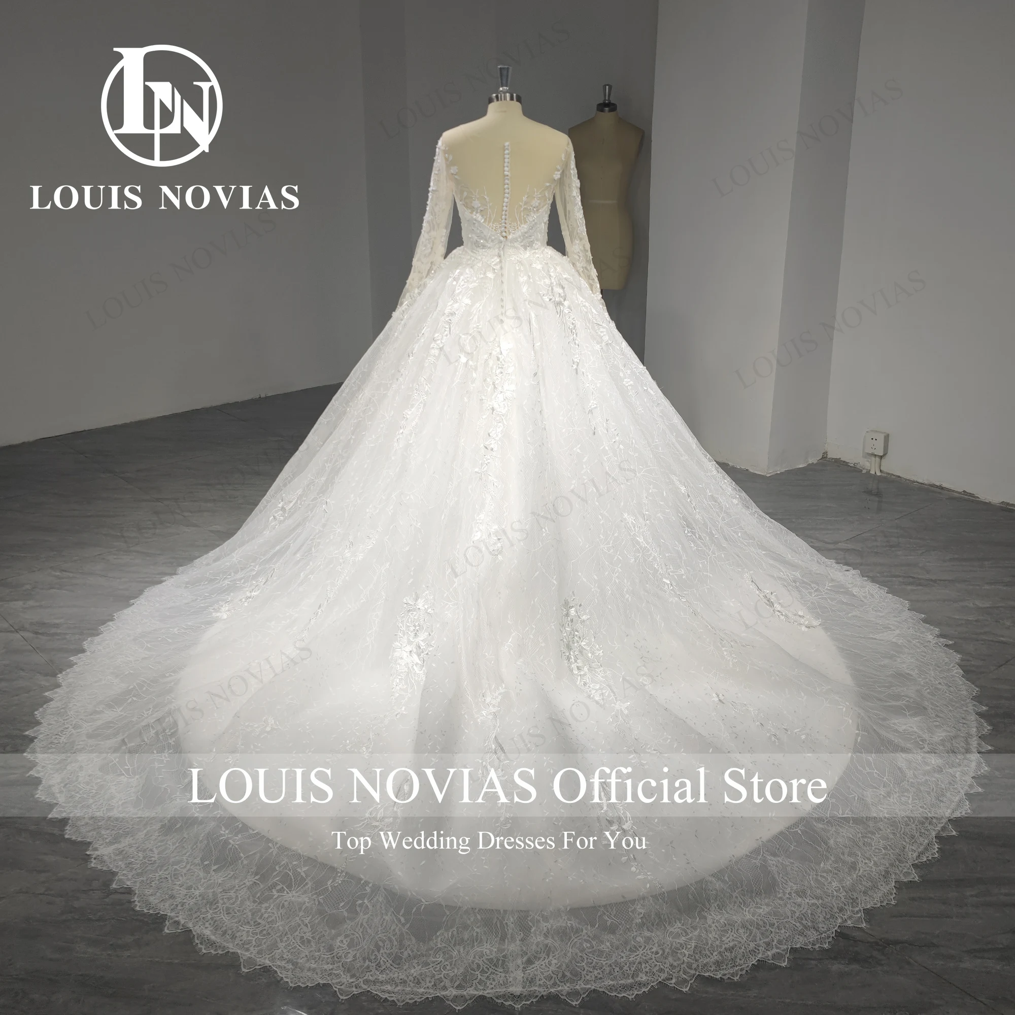 LOUIS NOVIAS Ball Gown Long Sleeve Wedding Dresses For Women Real Photos Sweetheart Embroidery Wedding Gown Vestidos De Novia