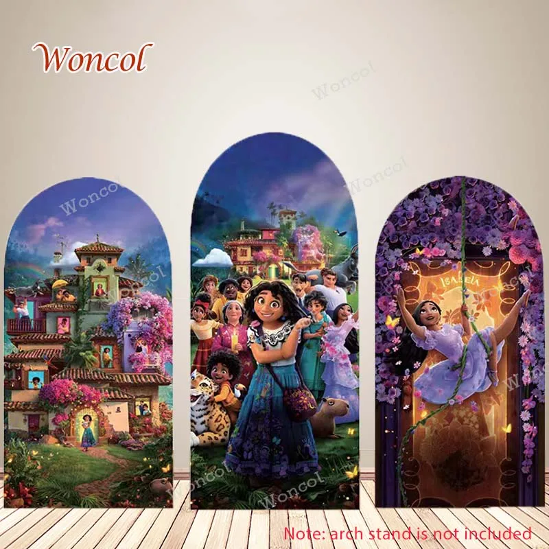 

Encanto Arch Cover Magical Floral House Backdrop Polyester Encanto Mirabel Isabela Double-Sided Arch Cover Girl Birthday Decor