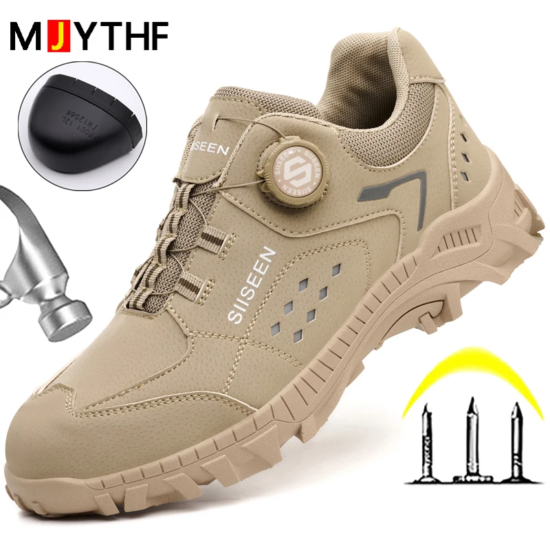 Rotating Button Men's Safety Shoes Fashion Sneakers Work Shoes Man Boot Steel Toe Shoes Puncture-Proof Industrial Shoes Security