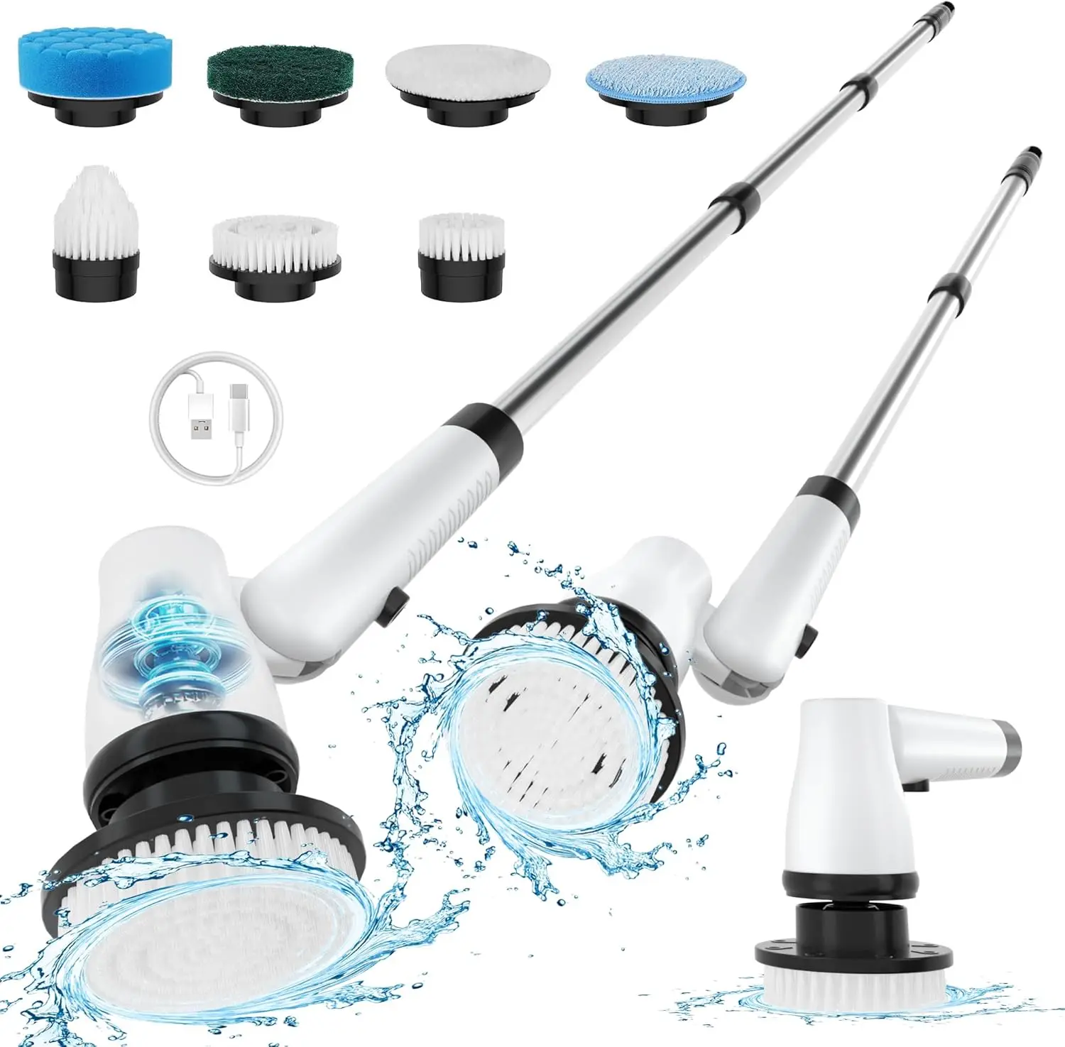 

Electric Spin Scrubber CordlCleaning Brush with 7 Replaceable Brush Heads & Adjustable Extension