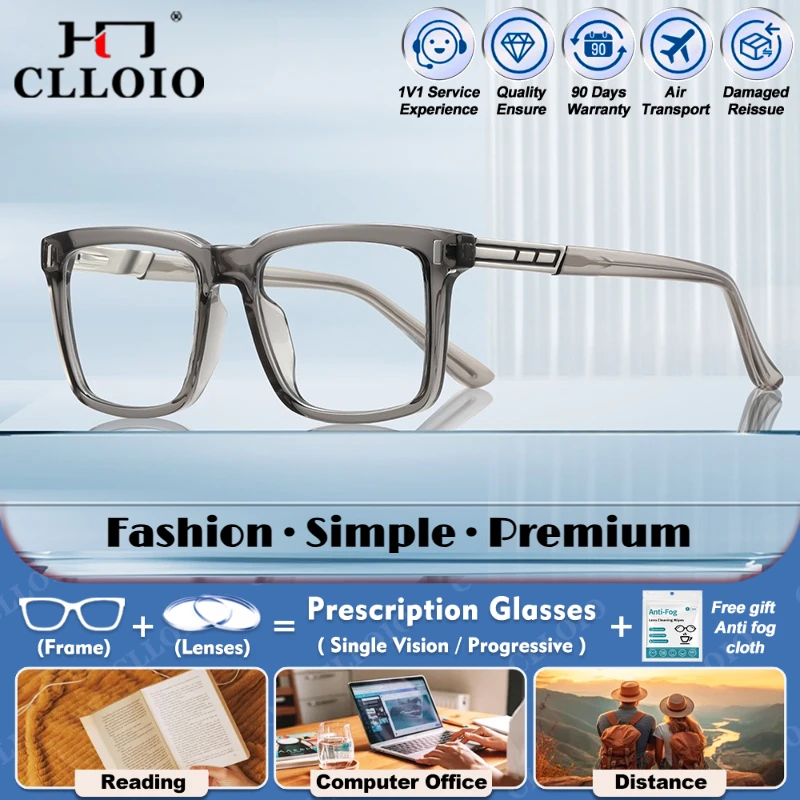 

CLLOIO New Casual Anti Blue Light Computer Protection Prescription Glasses Men Myopia Optical Multifocal Photochromic Eyeglasses