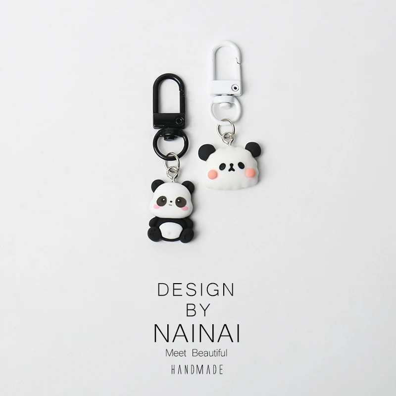 Cute Panda Keychain Black White Simple Hanging Decoration Bag Accessories Key Holder Personalized Charms Fashionable Accessories