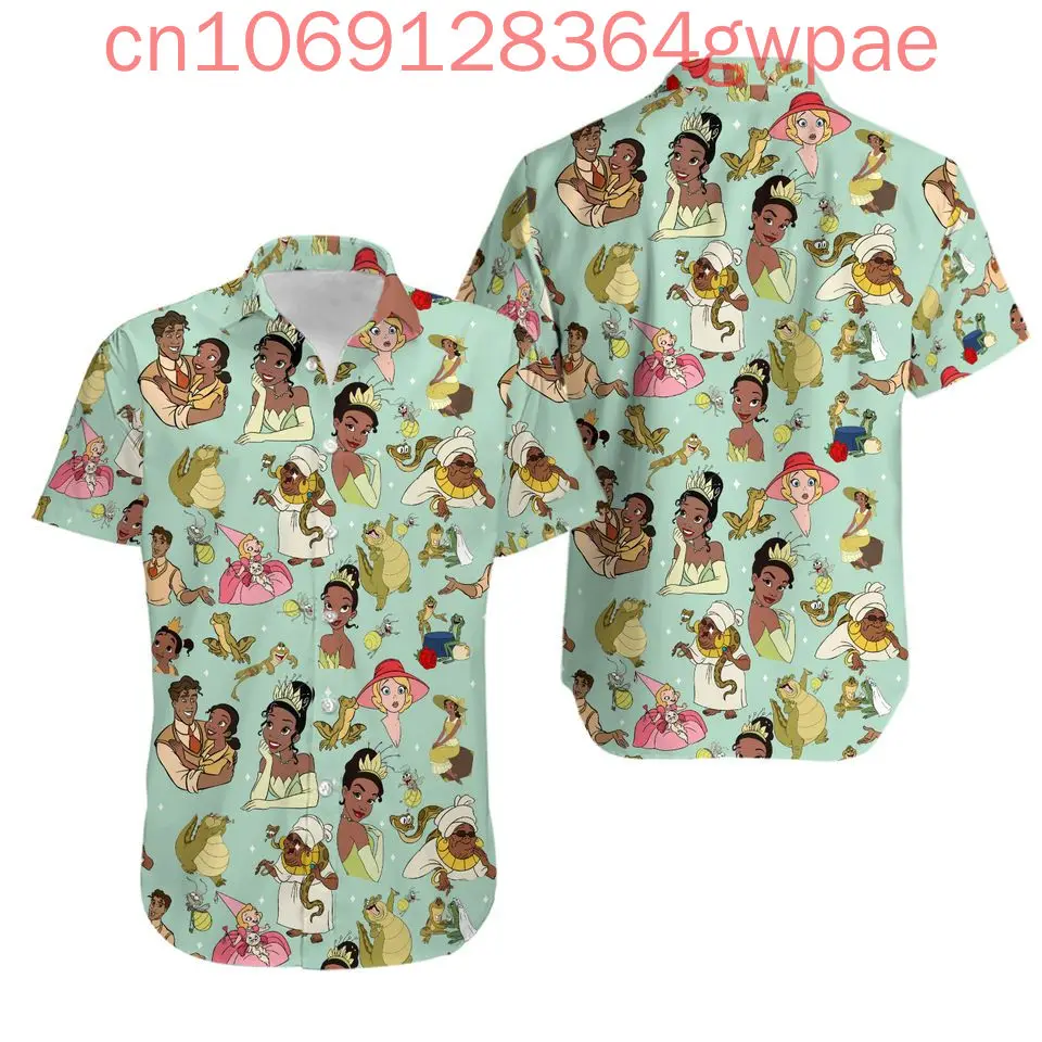 

Гавайская рубашка принцессы Тианы, мужская и женская детская рубашка, летняя повседневная рубашка Disney на пуговицах с короткими рукавами, пляжные рубашки для отдыха, топы