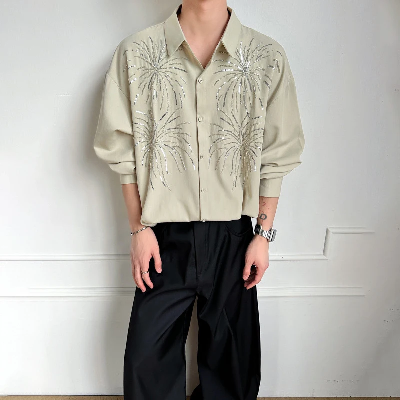 LUZHEN 2026 New Sequin Patchwork Pattern Long Sleeve Shirt Men's High Quality Elegant Handsome Korean Stylish Casual Tops JY6773