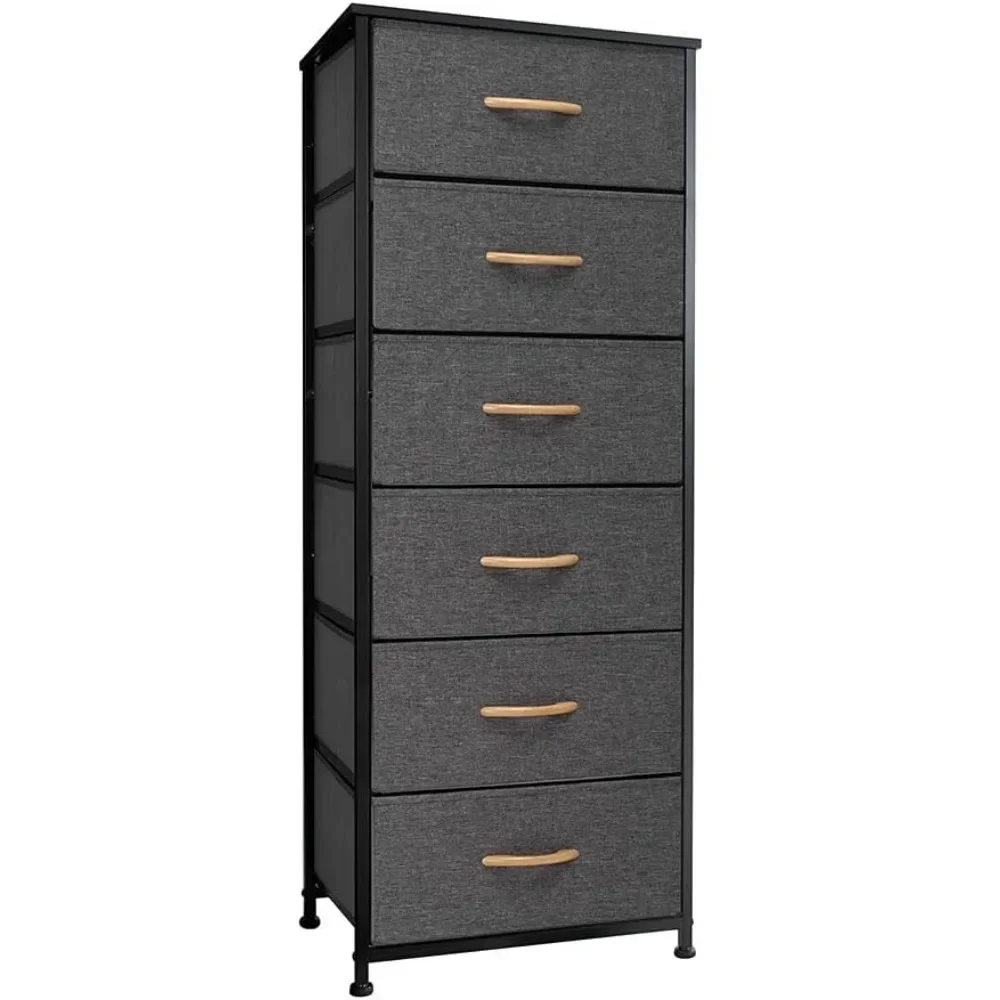 Vertical Dresser Storage Tower - Sturdy Steel Frame, Wood Top, Easy Pull Fabric Bins, for Bedroom, Hallway, Closets 6 Drawers