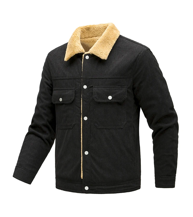

Новая мужская вельветовая куртка, мужская зимняя утолщенная бархатная и теплая хлопковая куртка, мужская куртка с меховым воротником и карманами, плюшевая ветрозащитная куртка