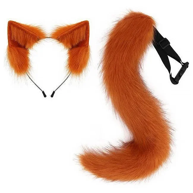 Halloween Fox Ear Tail Animal Ears Set Cosplay Costume Accessory for Holiday Trick or Treat Party Masquerade Dress Up Events