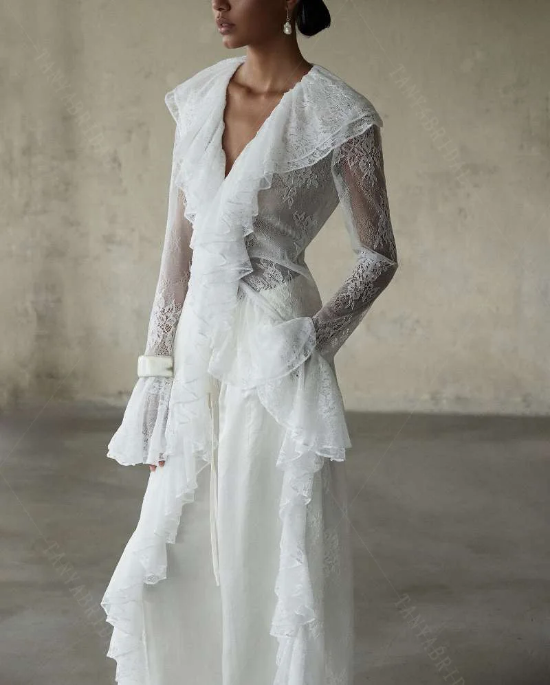 الكشكشة العميقة الخامس الرقبة الدانتيل الزفاف الرأس مع الشريط الطويل ، بلوزة الزفاف الجميلة ، معطف المرأة DJ500 #5