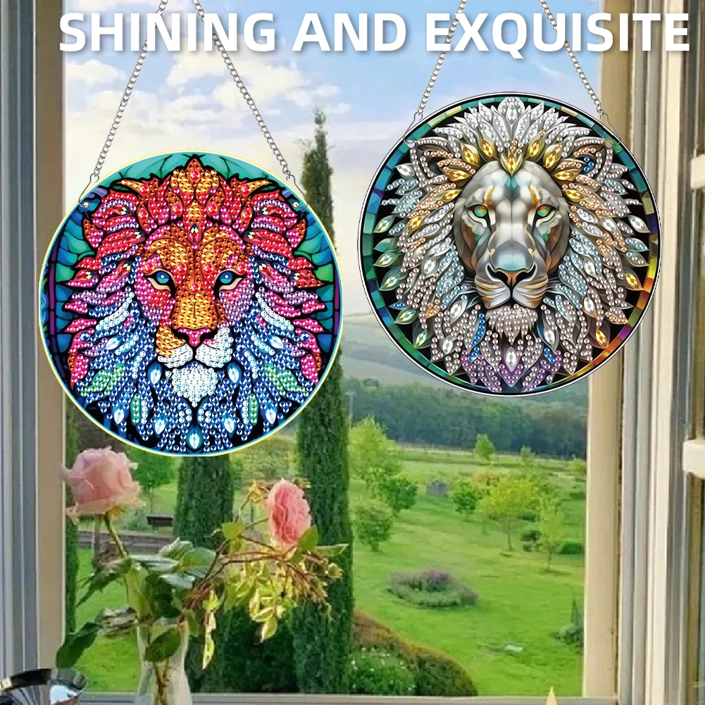 

2pcs Animal Theme 2D/Flat DIY Diamond Painting Set Hanging Diamond Art Kits Single-Sided Drill Window Hanging Art for Home Decor