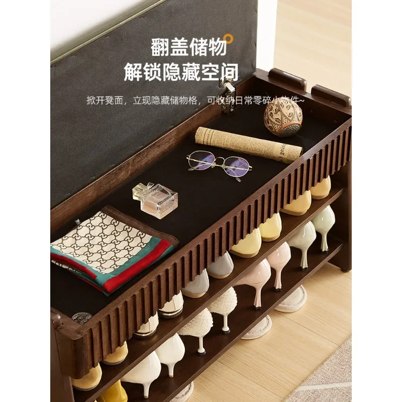 Solid wood shoe stool for entering the house, shoe stool can be sat at the door, shoe rack, Internet celebrity soft bag cushion