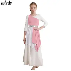 Kids Girls Etiquette Praise Dance Dress Sleeveless Church Christian Worship Costume Asymmetrical Tunic Contemporary Dance Dress