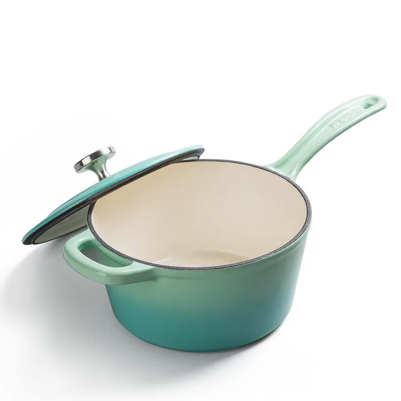 Enameled Cast Iron Saucepan 2 Quart Sauce Pan Nonstick Enamel Coating Pot For Stove Top and Oven Cooking Even Heat Distribution