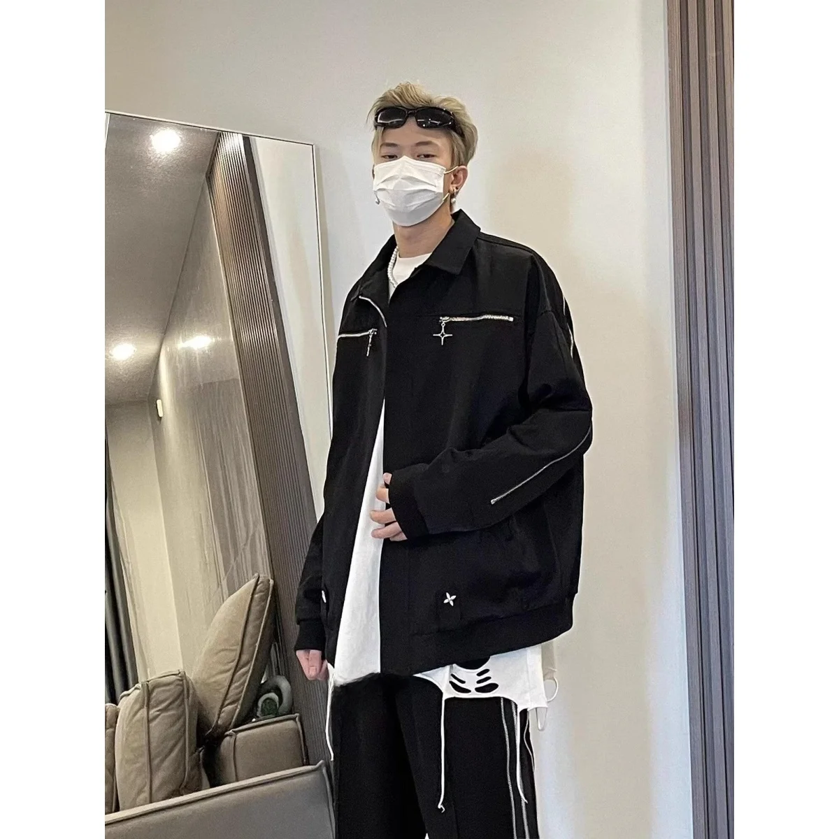 

Spring Autumn Loose Fit Men's Jaet Trendy Street Sle Harajuku Korean Version Casual Haome Outerwear Polyester Material