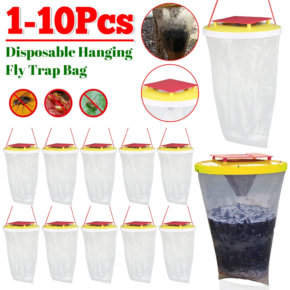 1-10PC Disposable Hanging Fly Trap Bag Non-Toxic Mosquito Trap Catcher Fly Wasp Insect Bug Killer Flies Flytrap Bait For Outdoor