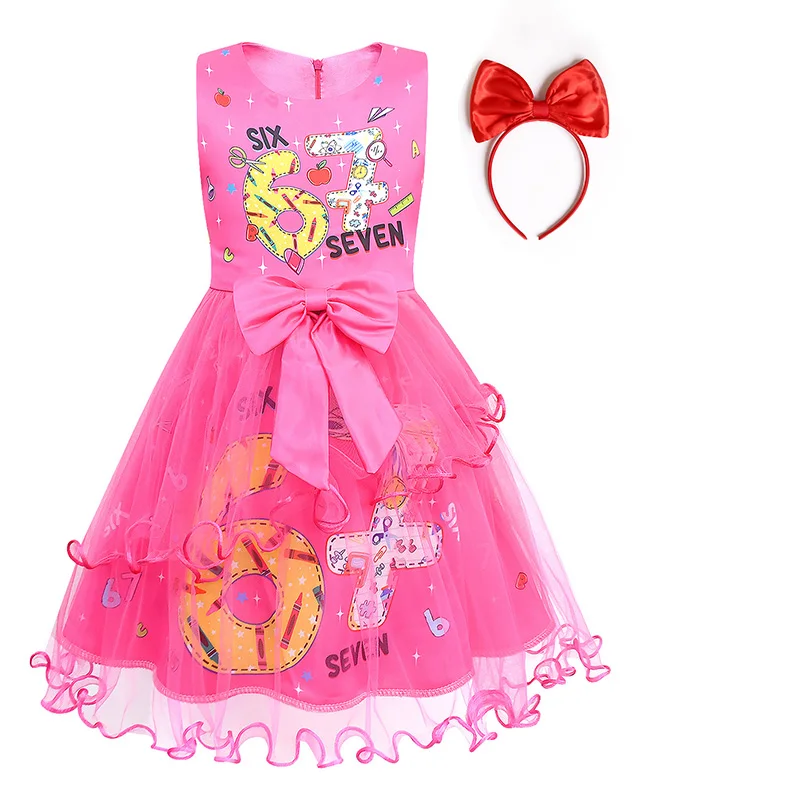 

Funny Six Seven Brainrot 67 Meme Girls Princess Lace Dress Summer Fashion Birthday Party Halloween Christmas Cosplay Costume