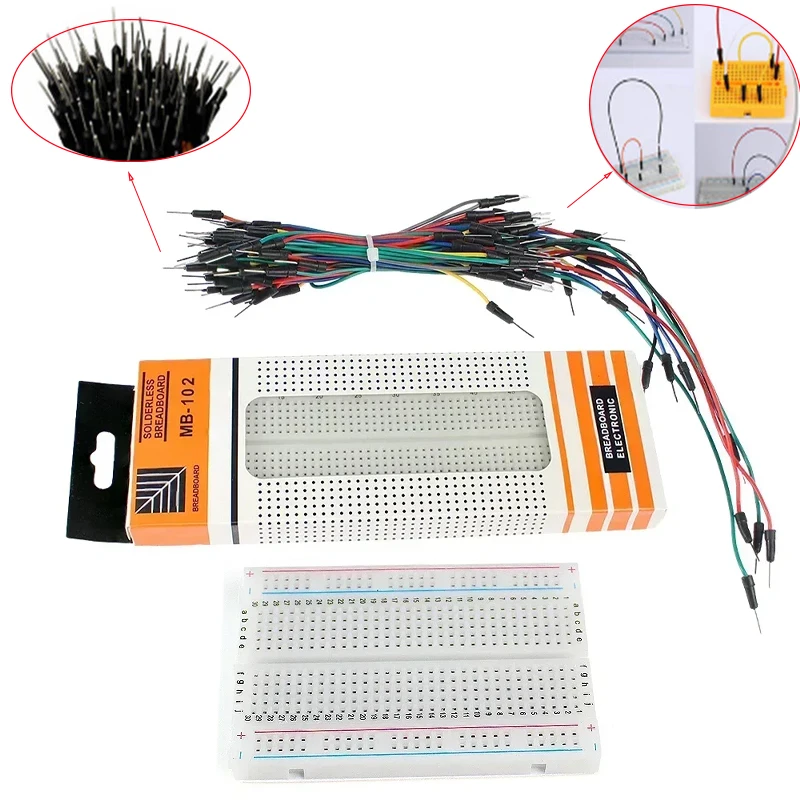 400 830 Points MB-102 Solderless PCB Breadboard 65 Jumper Wires for Arduino Circuit DIY Kit