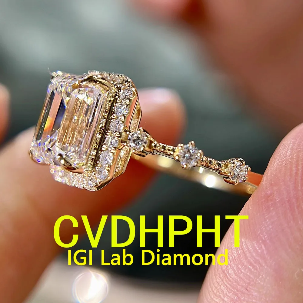 

IGI Lab grown Diamond Ring Emerald shape D VS 5Ct Solid 14K YELLOE Gold Ring Diamond wedding ring Factory Engagement