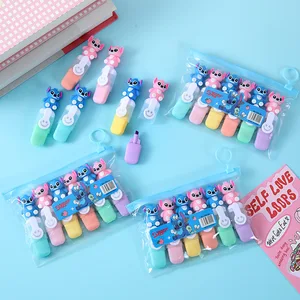 6pcs 디즈니 스티치 가방 미니 형광펜 릴로 & 스티치 만화 6color DIY 핸드북 펜 귀여운 학생 마커 문구 선물 10 최고의 판매 미니 하이 라이터 -№2