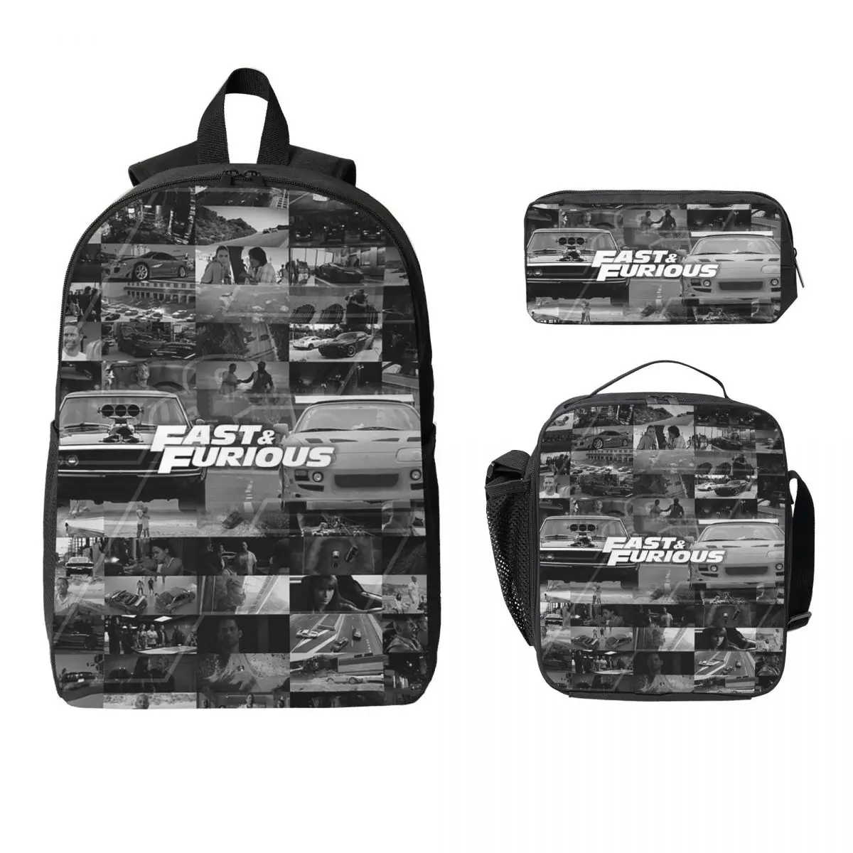 Fast And Furious Is History Of Legend Backpack BookBag School Bag Laptop Shoulder Bags 3ps Insulated Lunch Bag Pencil Case